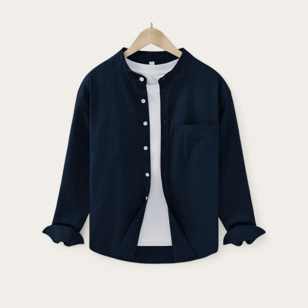 Japanese cotton-linen mandarin-collar shirt