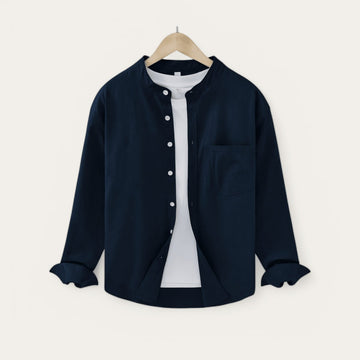 Japanese cotton-linen mandarin-collar shirt