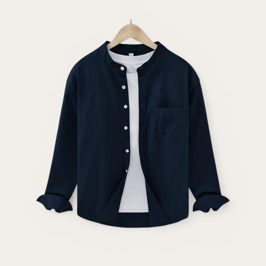 Japanese cotton-linen mandarin-collar shirt