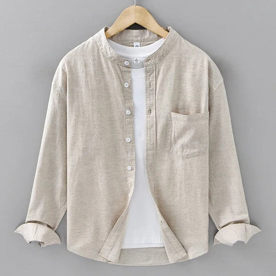 Japanese cotton-linen mandarin-collar shirt
