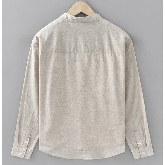 Japanese cotton-linen mandarin-collar shirt