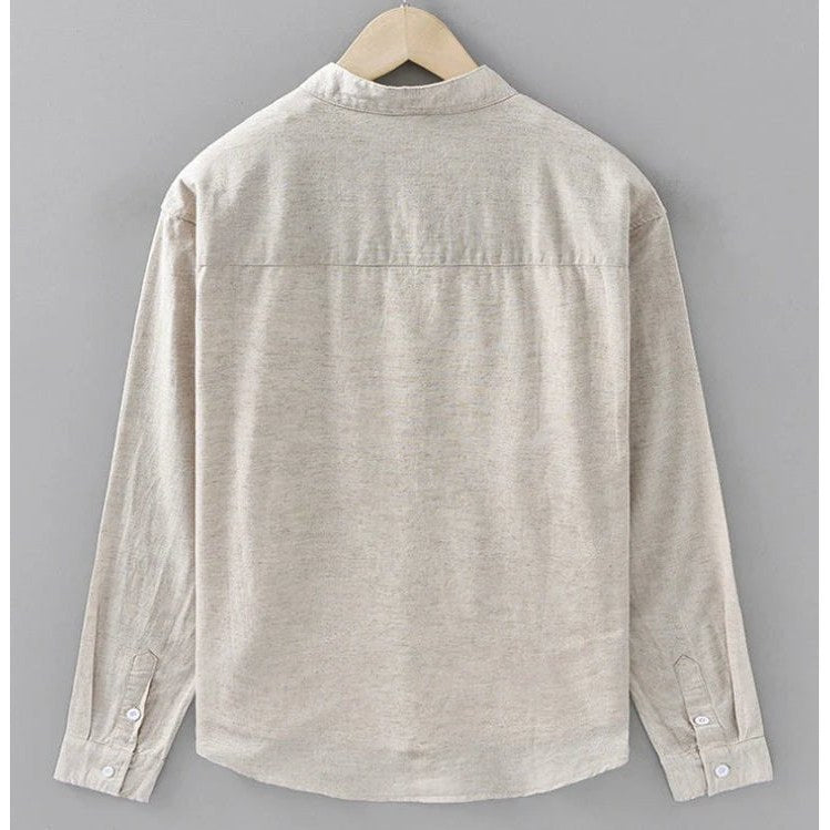 Japanese cotton-linen mandarin-collar shirt