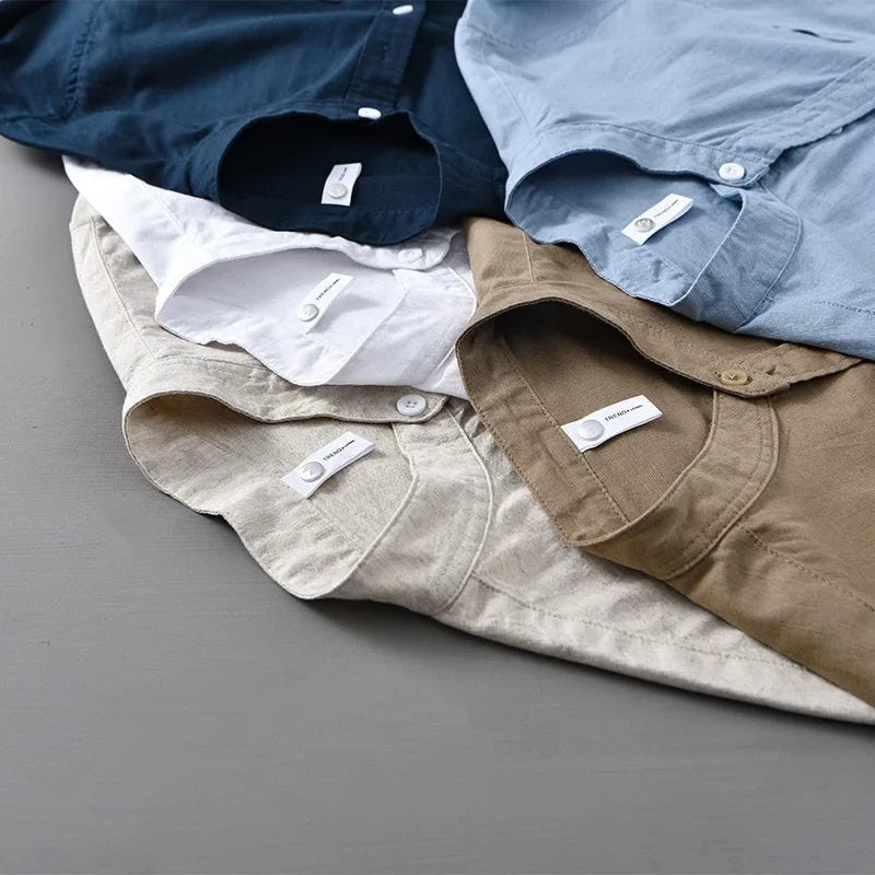 Japanese cotton-linen mandarin-collar shirt