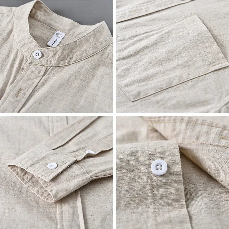 Japanese cotton-linen mandarin-collar shirt