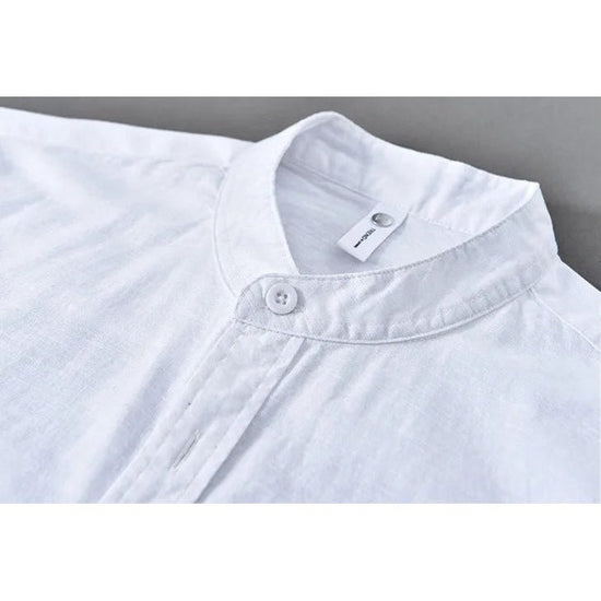 Japanese cotton-linen mandarin-collar shirt