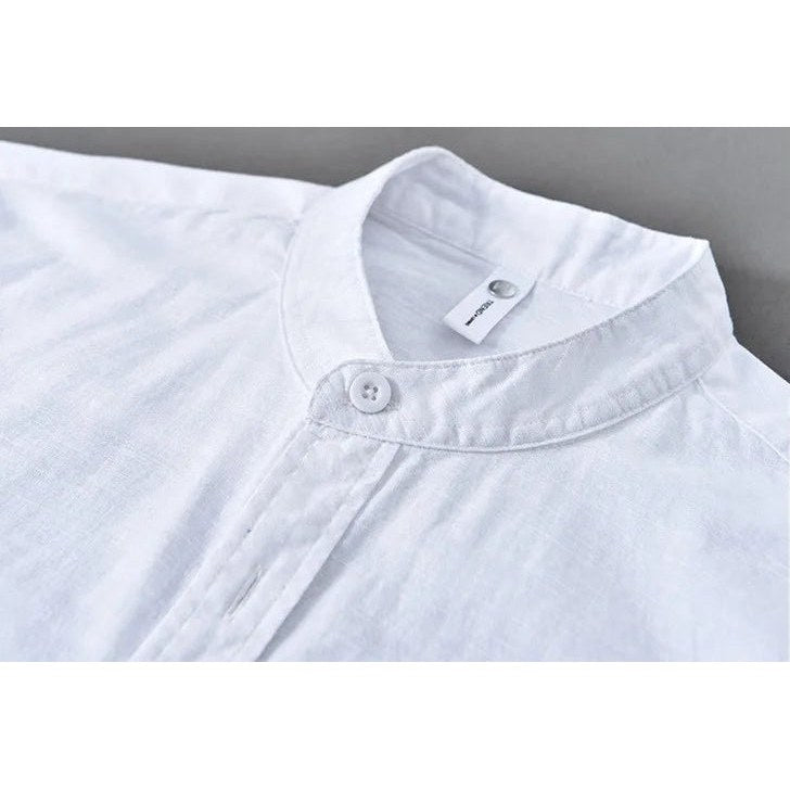Japanese cotton-linen mandarin-collar shirt