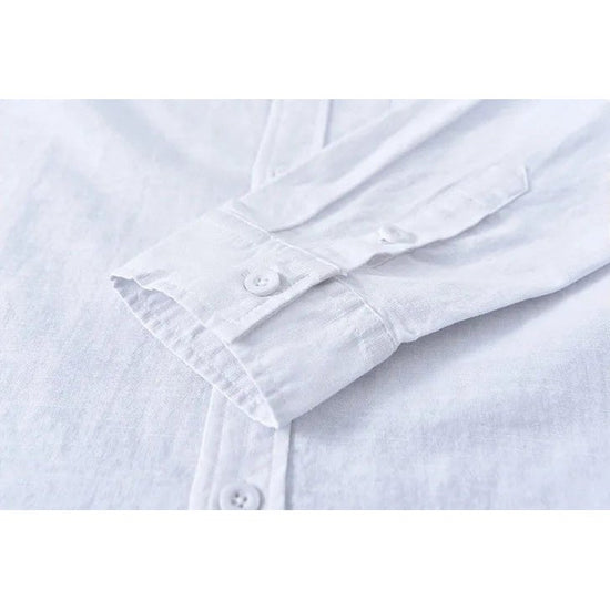 Japanese cotton-linen mandarin-collar shirt
