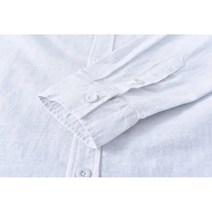 Japanese cotton-linen mandarin-collar shirt