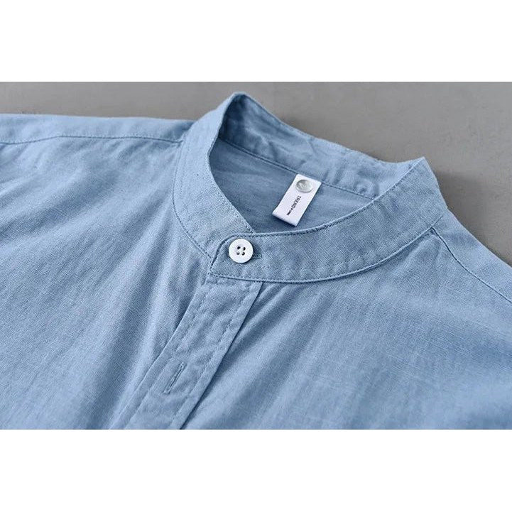 Japanese cotton-linen mandarin-collar shirt