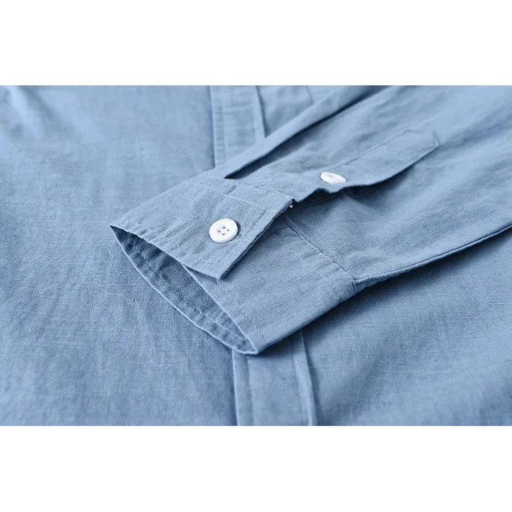 Japanese cotton-linen mandarin-collar shirt