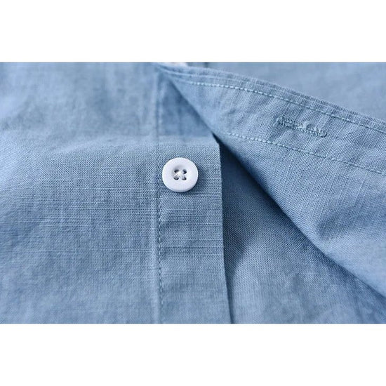 Japanese cotton-linen mandarin-collar shirt