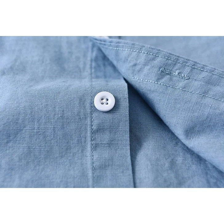 Japanese cotton-linen mandarin-collar shirt