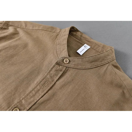 Japanese cotton-linen mandarin-collar shirt