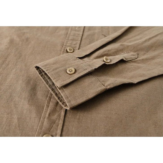 Japanese cotton-linen mandarin-collar shirt