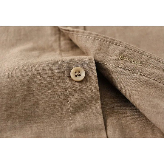 Japanese cotton-linen mandarin-collar shirt