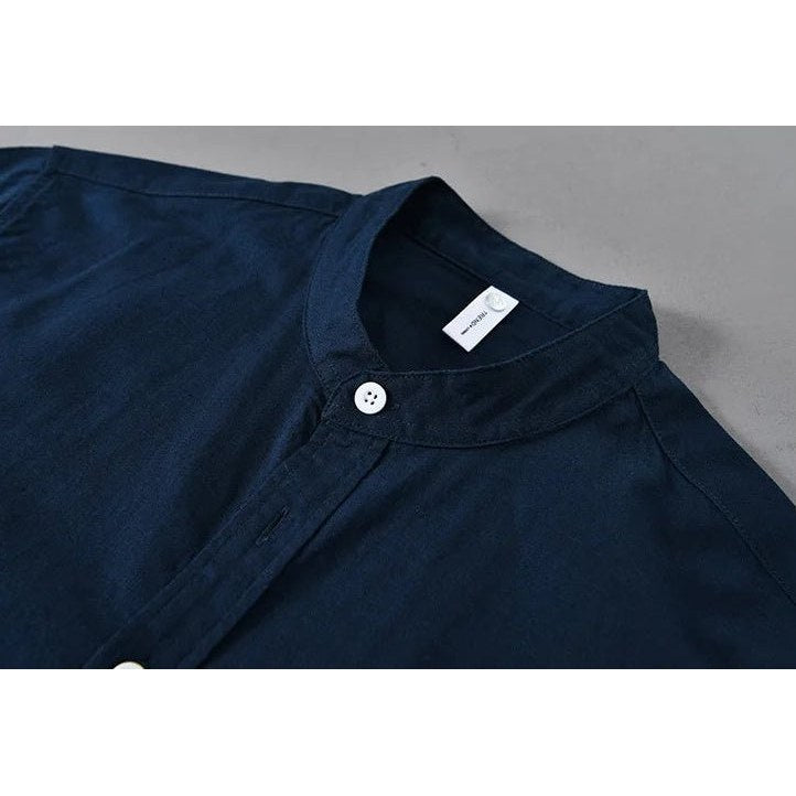 Japanese cotton-linen mandarin-collar shirt