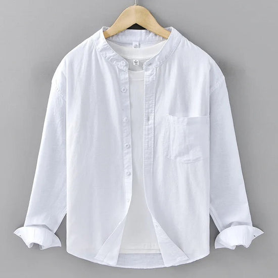 Japanese cotton-linen mandarin-collar shirt