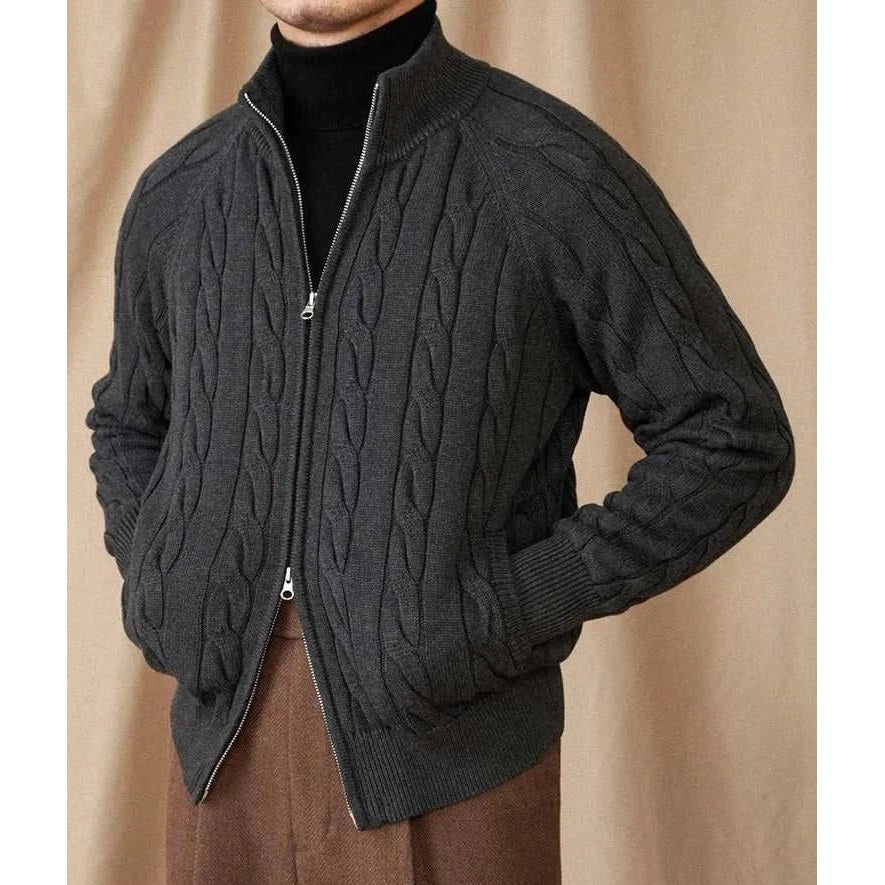 Knit cardigan double zipper