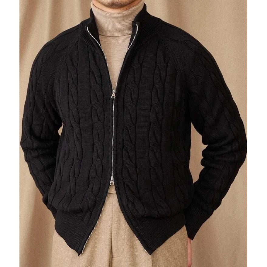 Knit cardigan double zipper
