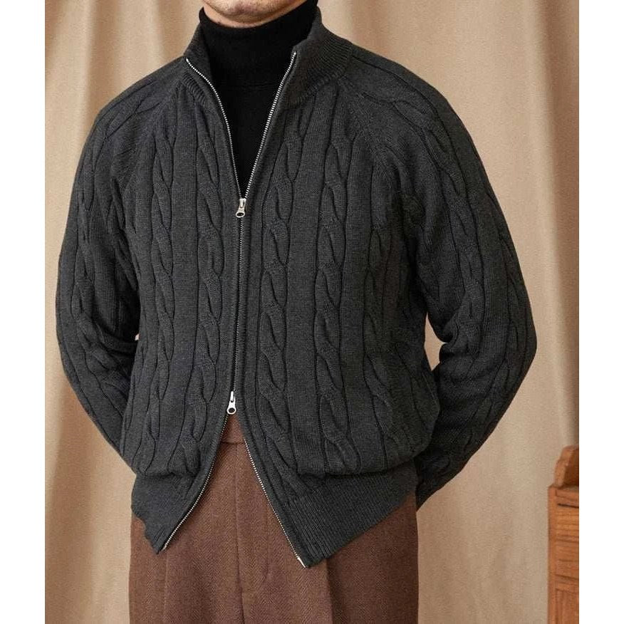 Knit cardigan double zipper