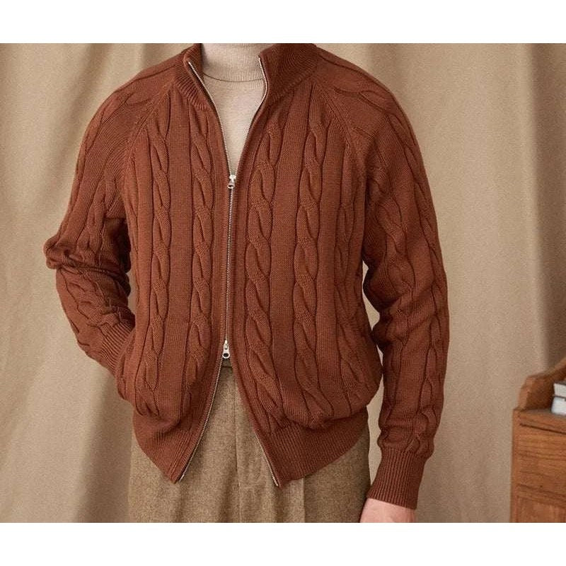 Knit cardigan double zipper