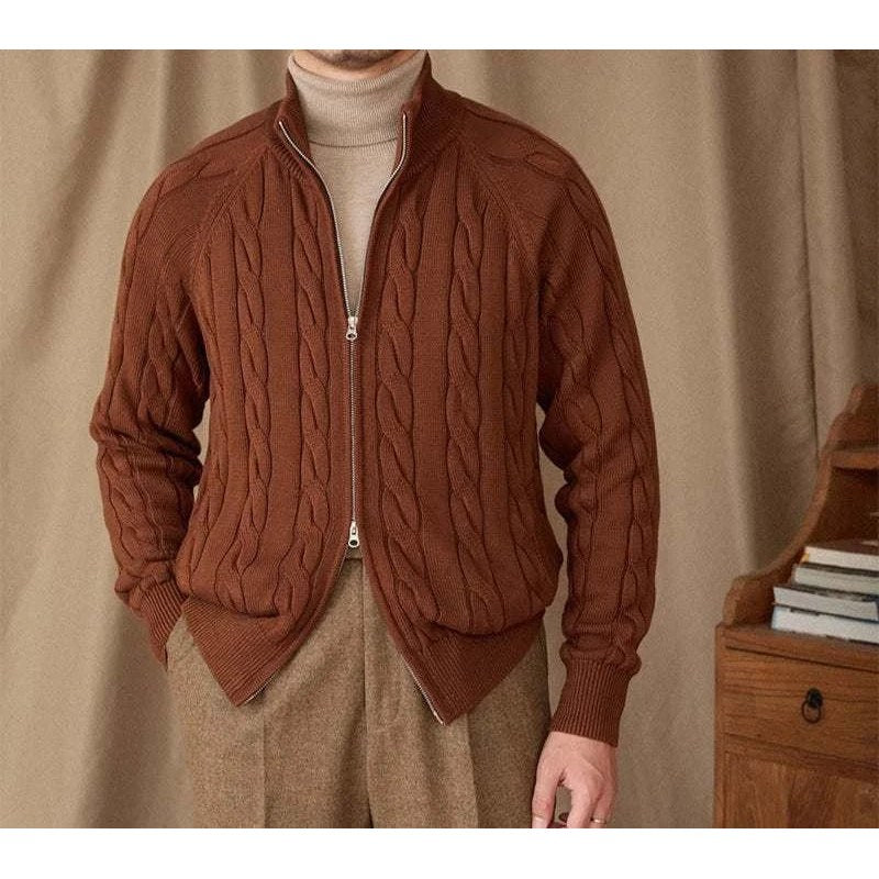Knit cardigan double zipper