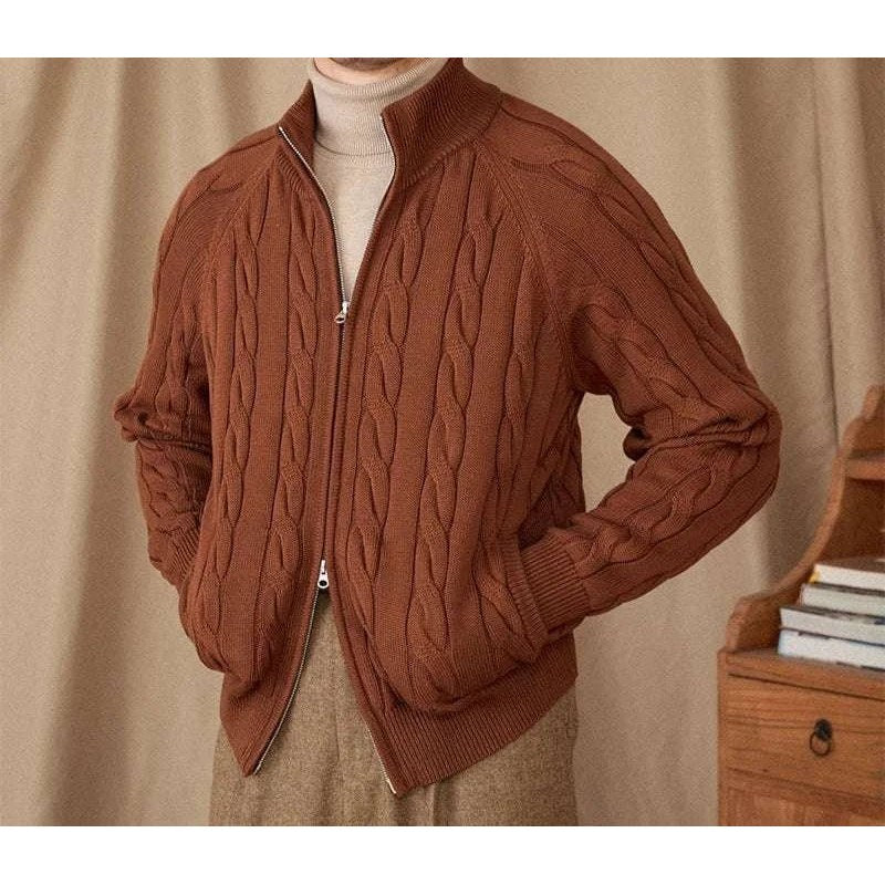 Knit cardigan double zipper