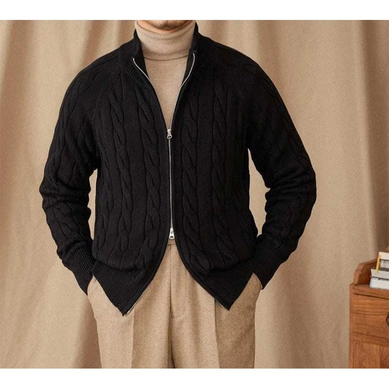 Knit cardigan double zipper