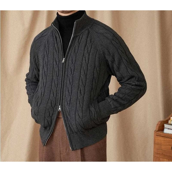 Knit cardigan double zipper