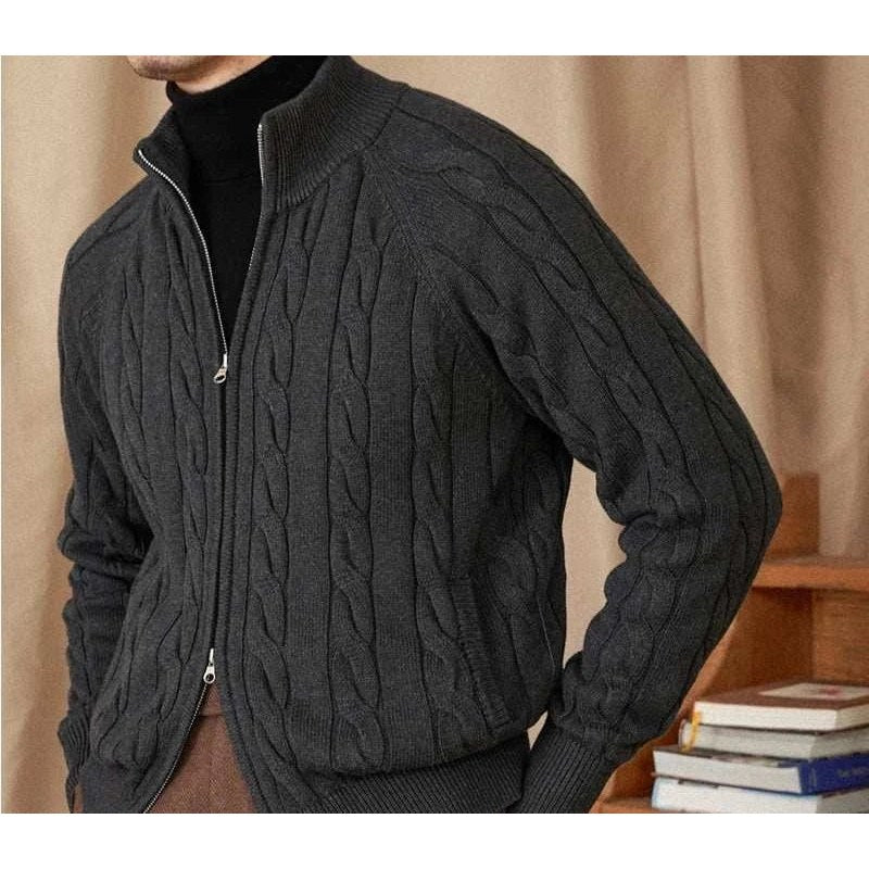 Knit cardigan double zipper