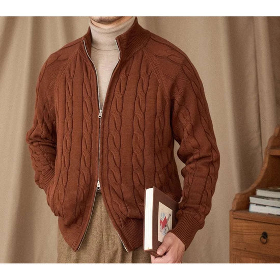 Knit cardigan double zipper