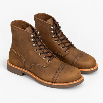 Leather cap toe lace up boots