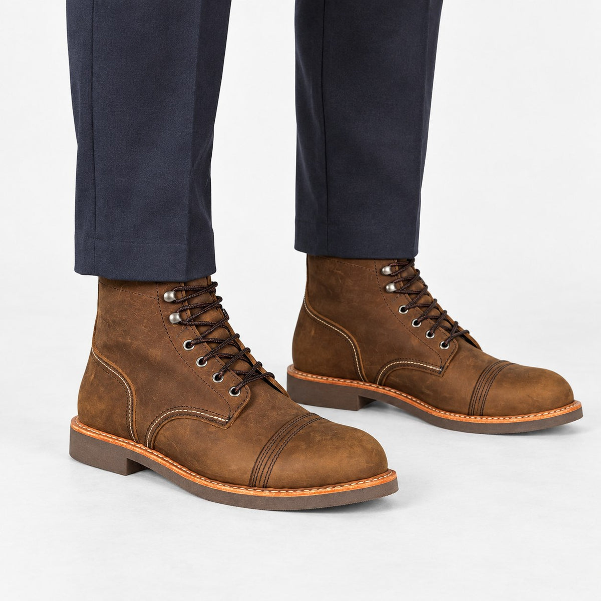Leather cap toe lace up boots