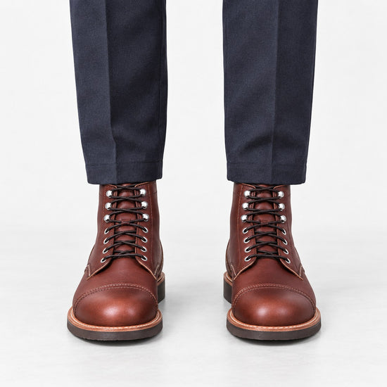 Leather cap toe lace up boots