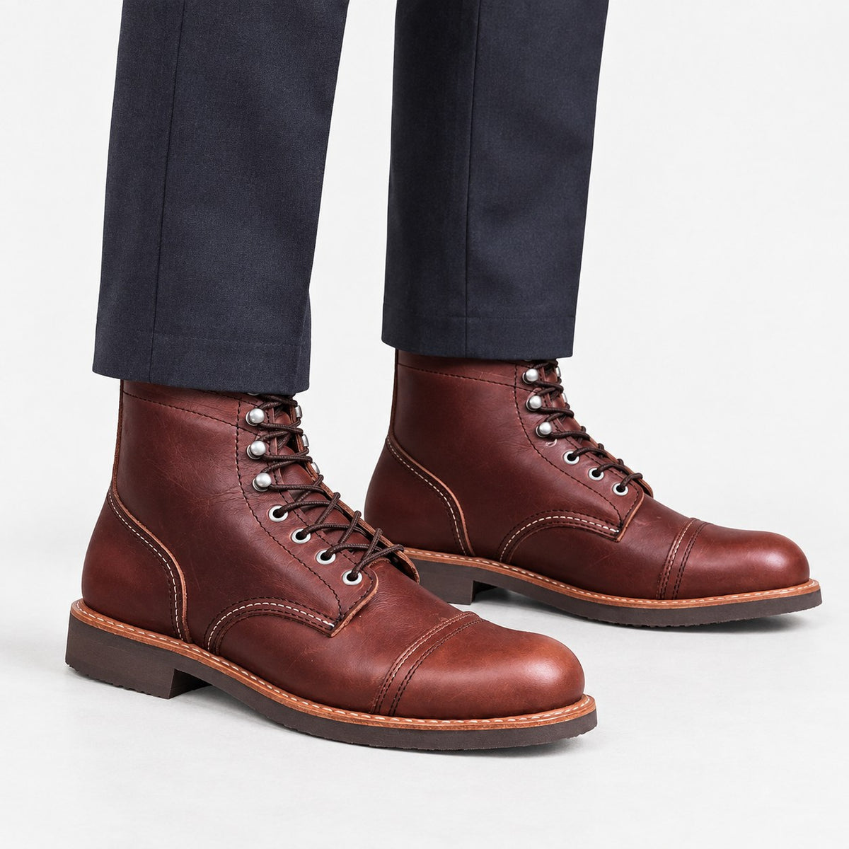 Leather cap toe lace up boots