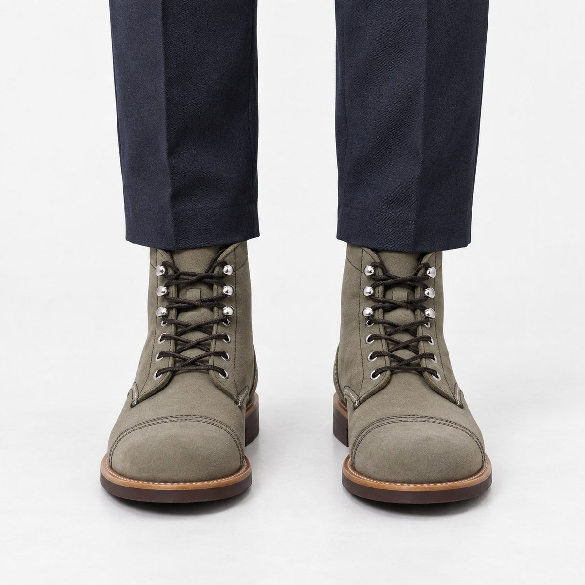 Leather cap toe lace up boots