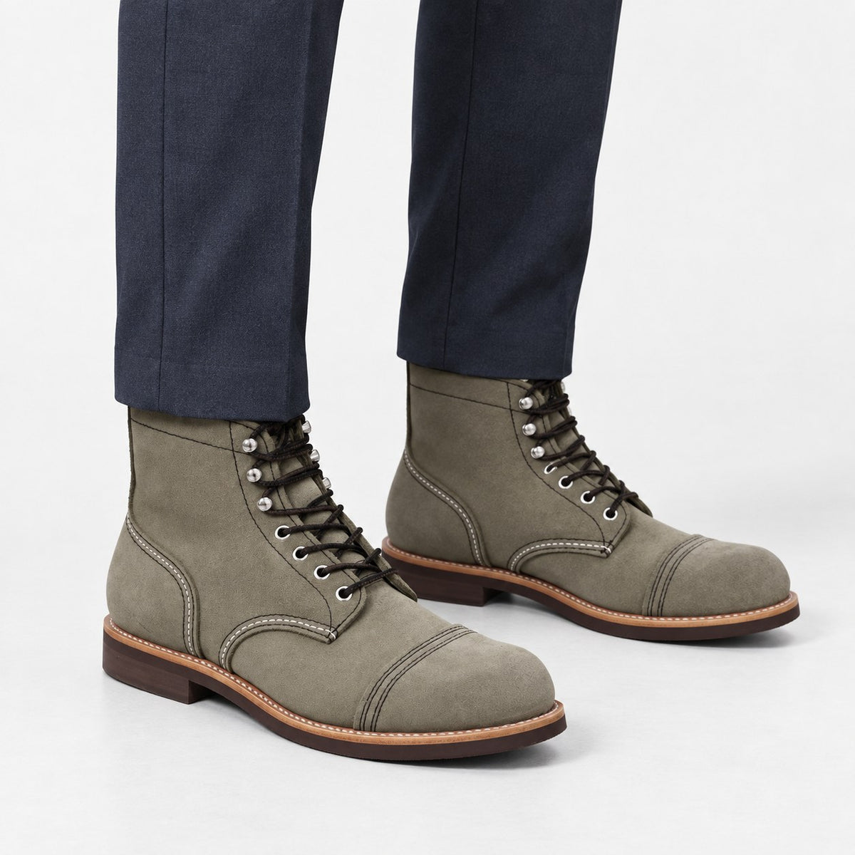 Leather cap toe lace up boots