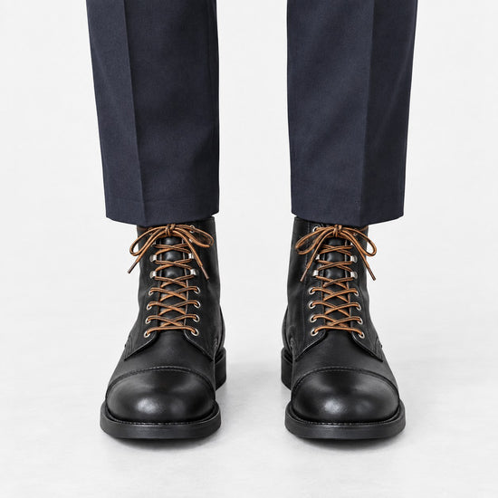 Leather cap toe lace up boots