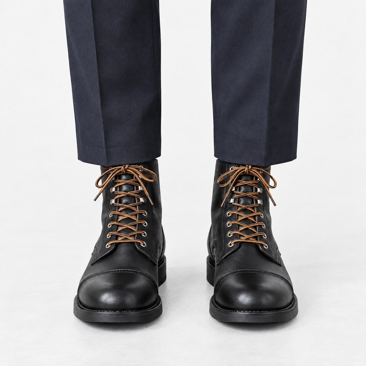 Leather cap toe lace up boots