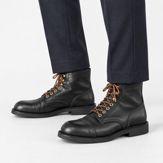 Leather cap toe lace up boots