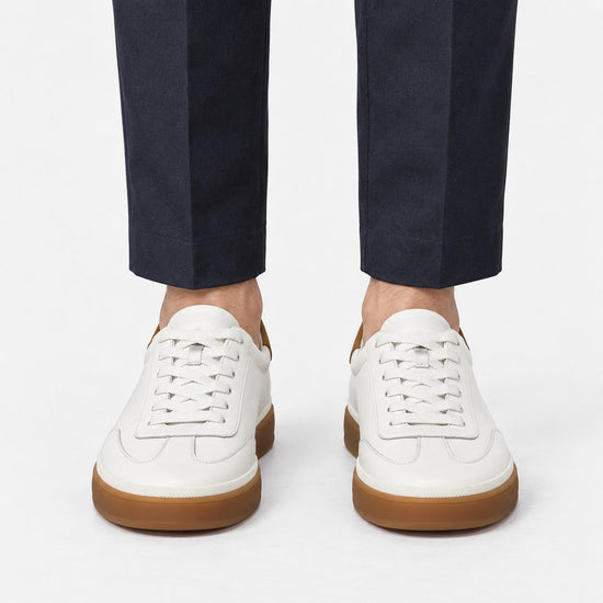 Leather court sneakers with gum soles