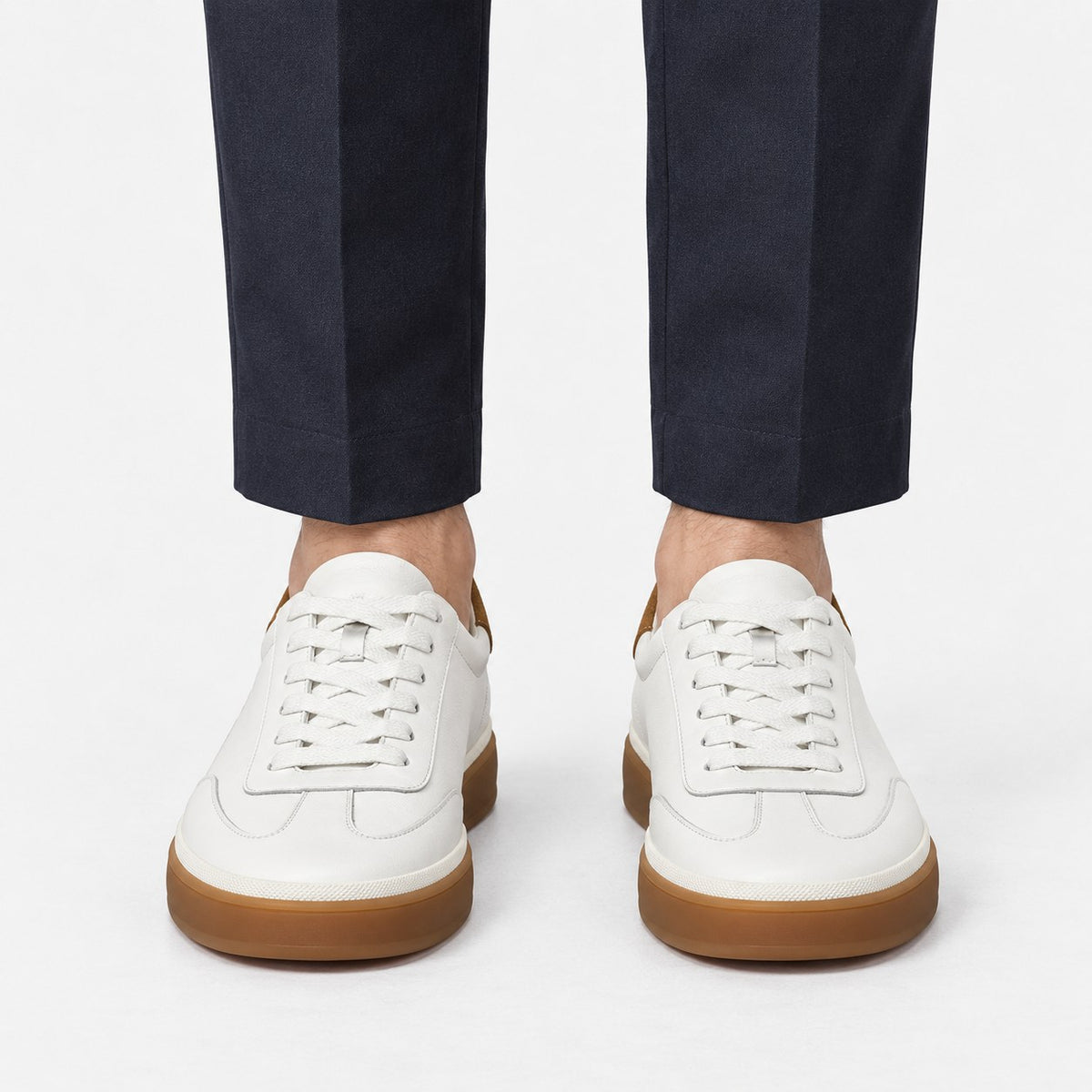 Leather court sneakers with gum soles