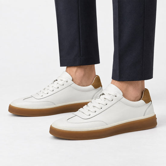Leather court sneakers with gum soles