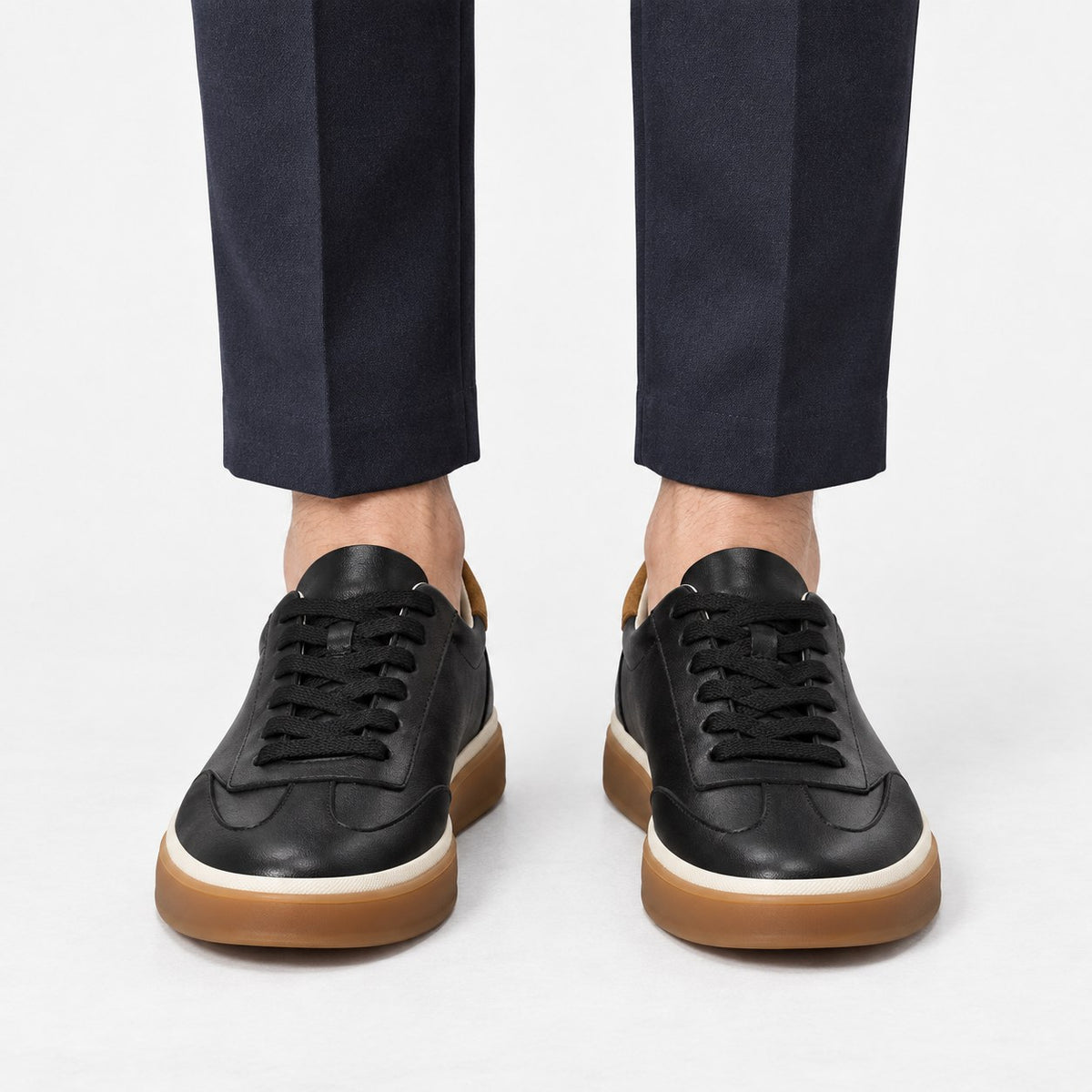 Leather court sneakers with gum soles