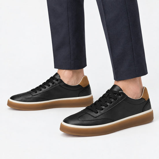 Leather court sneakers with gum soles