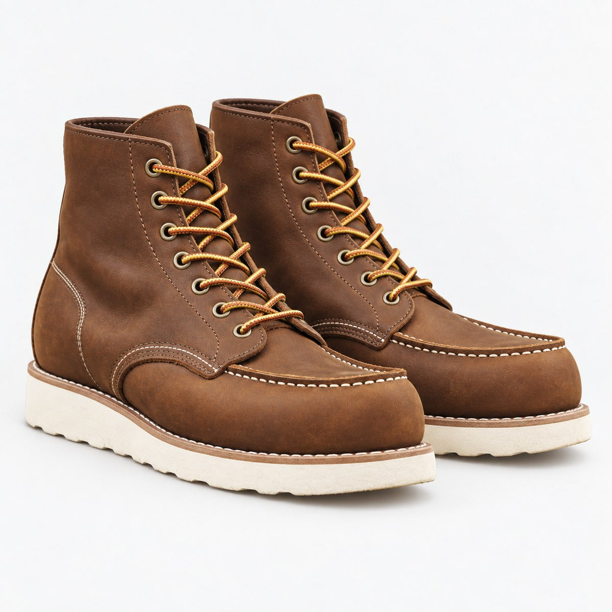 Leather moc toe wedge sole boots