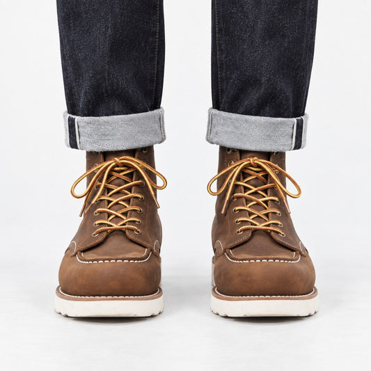 Leather moc toe wedge sole boots