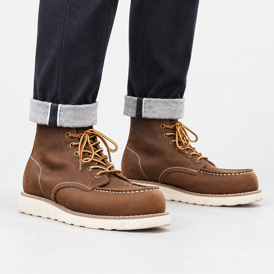 Leather moc toe wedge sole boots