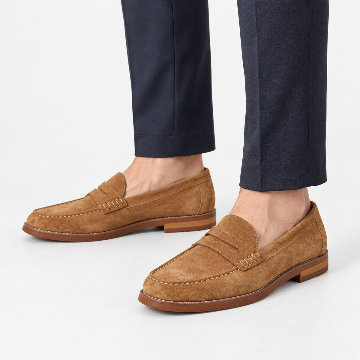 Leather penny loafers with contrast soles