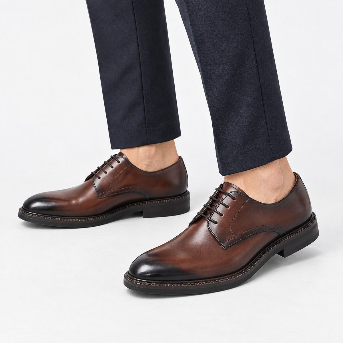 Leather plain toe derby shoes